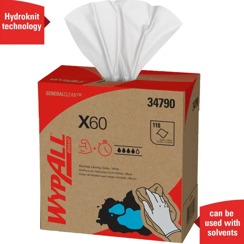 Kimberly-Clark Professional Wipers WypAll X60 Pop-Up Box, 9 1/10" x 16 4/5", Box Of 118