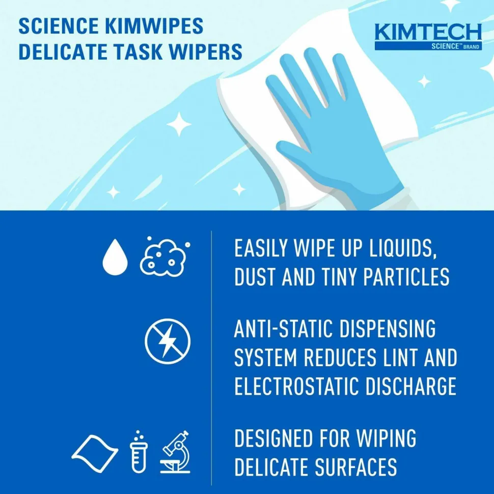 KIMTECH Kimwipes Delicate Task Wipers - 1 Ply - 4.40"x8.40" - White - 280/Pack, 30/Box, 34120