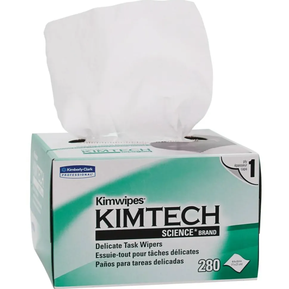 KIMTECH Kimwipes 1-Ply Delicate Task Wipers, 4-7/16" x 8-7/16", White, Box Of 280 Wipes