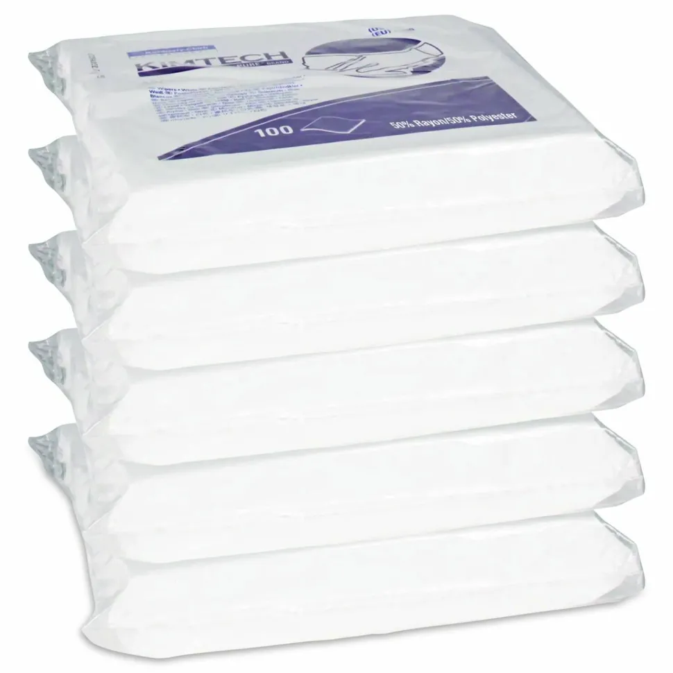 Kimtech W5 Critical Task Dry Wipers, Flat Double Bag, Spunlace, 9 x 9, Unscented, White, 100/Pack, 5 Packs/Carton