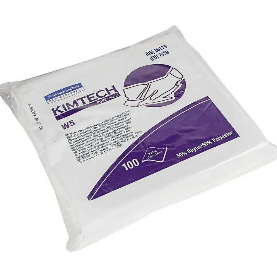 Kimtech W5 Critical Task Dry Wipers, Flat Double Bag, Spunlace, 9 x 9, Unscented, White, 100/Pack, 5 Packs/Carton