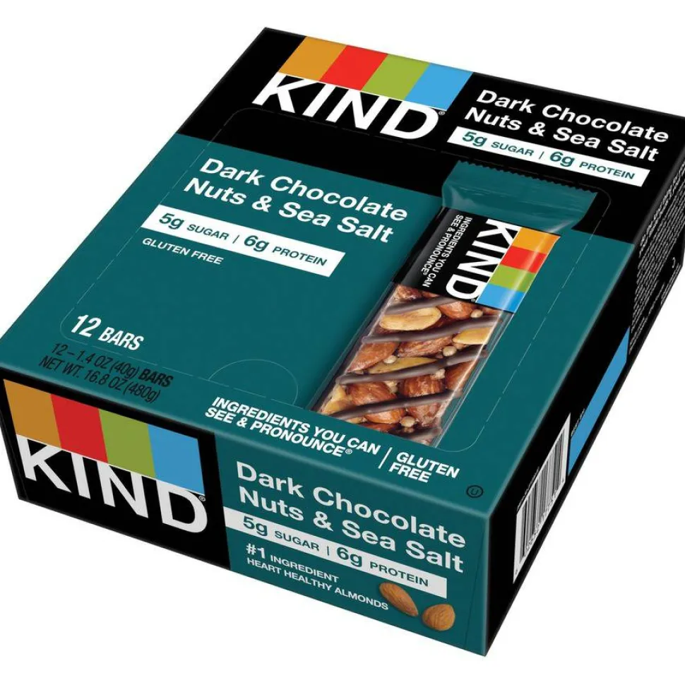 KIND Dark Chocolate, Nuts & Sea Salt Bars, 1.41 Oz, Box Of 12