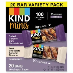 KIND Minis, Salted Caramel and Dark Chocolate Nut/Dark Chocolate Almond and Coconut, 0.7 oz, 20/Pack
