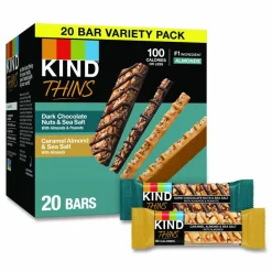 KIND Thins Dark Chocolate Nuts and Sea Salt/Caramel Almond and Sea Salt Variety Pack, 0.74 oz Bar, 20/Box
