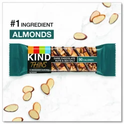 KIND Thins Dark Chocolate Nuts and Sea Salt/Caramel Almond and Sea Salt Variety Pack, 0.74 oz Bar, 20/Box