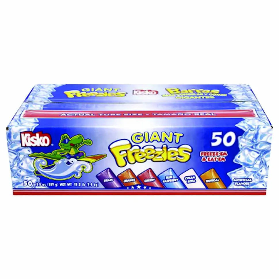 Kisko Giant Freezies, 6 Assorted Flavors, 5.5 oz Sleeve, 50 Sleeves/Box