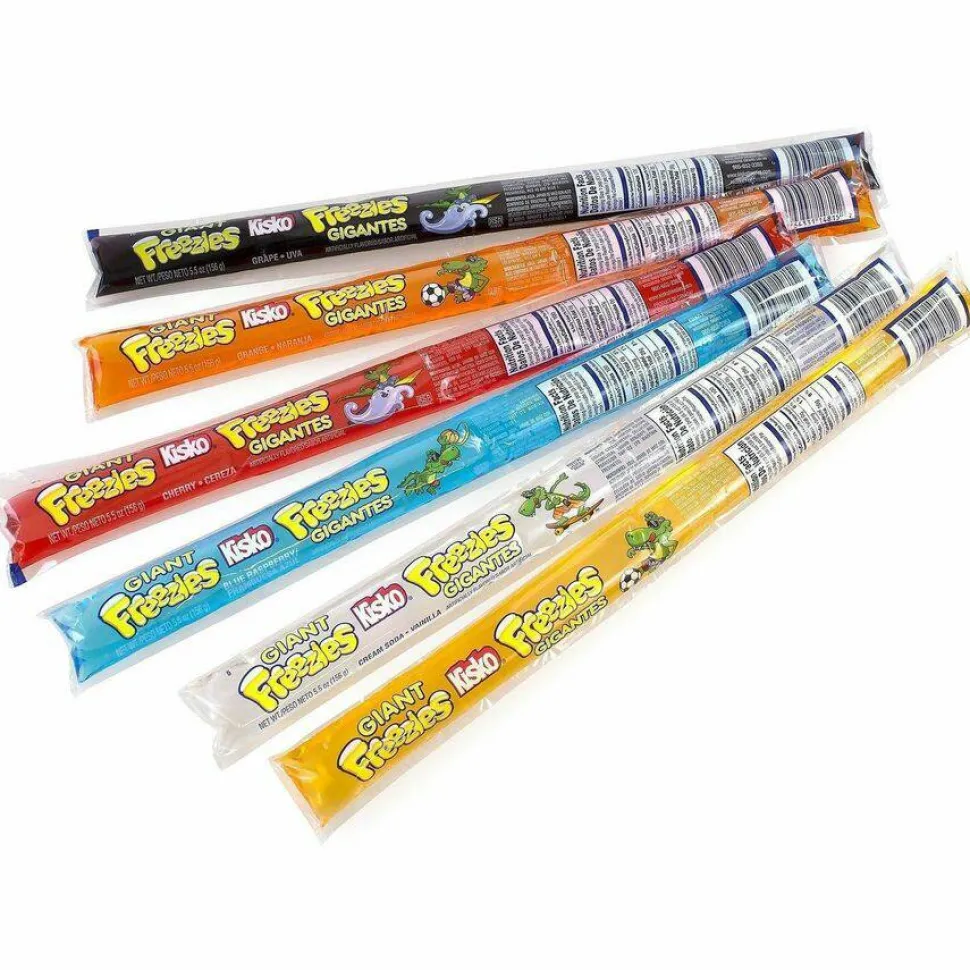 Kisko Giant Freezies, 6 Assorted Flavors, 5.5 oz Sleeve, 50 Sleeves/Box