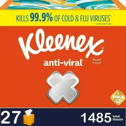Kleenex Anti-Viral Facial Tissue, 3-Ply, White, 55 Sheets/Box, 27 Boxes/Carton