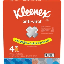 Kleenex Anti-Viral 3-Ply Facial Tissues, White, 55 Tissues Per Box, Pack Of 4 Boxes