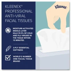 Kleenex Anti-Viral 3-Ply Facial Tissue, White, 68 Sheets Per Box, Carton Of 12