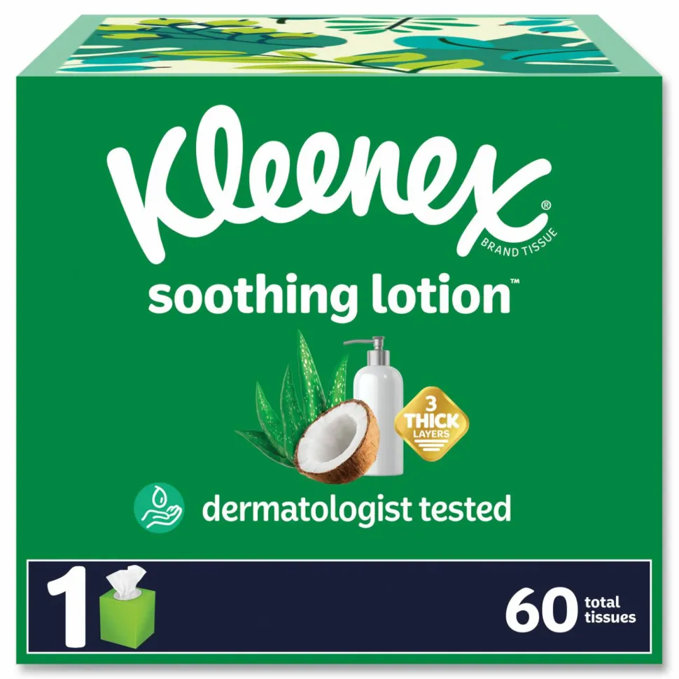 Kleenex Lotion Facial Tissue, 3-Ply, White, 60 Sheets/Box, 27 Boxes/Carton