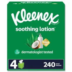 Kleenex Lotion Facial Tissue, 3-Ply, White, 60 Sheets/Box, 4 Boxes/Pack, 8 Packs/Carton