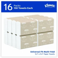 Kleenex Multifold Paper Towels (01890), White, 16 Packs / Case, 150 Tri Fold Paper Towels / Pack, 2,400 Towels / Case