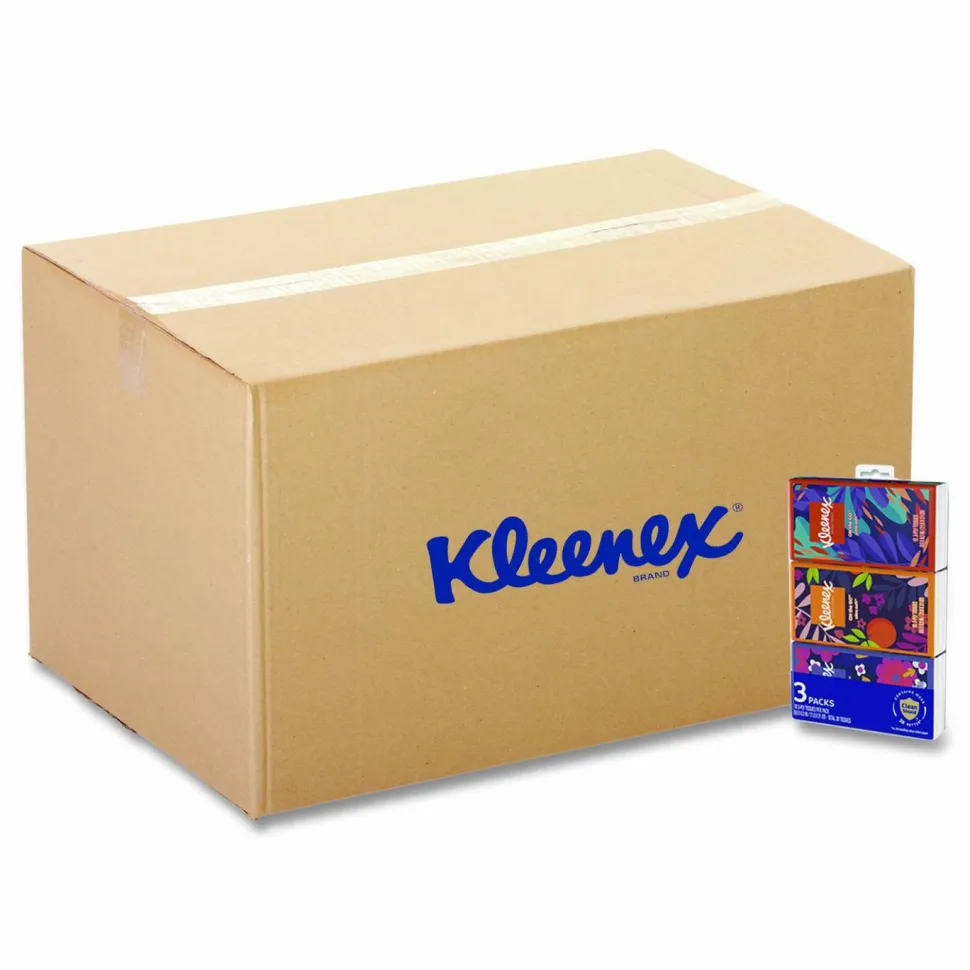 Kleenex On The Go Packs Facial Tissues, 3-Ply, White, 10 Sheets/Pouch, 3 Pouches/Pack, 36 Packs/Carton