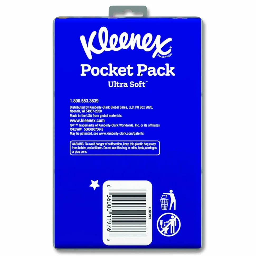 Kleenex On The Go Packs Facial Tissues, 3-Ply, White, 10 Sheets/Pouch, 3 Pouches/Pack, 36 Packs/Carton