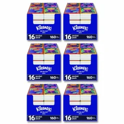 Kleenex On The Go Packs Facial Tissues, 3-Ply, White, 10 Sheets/Pouch, 16 Pouches/Pack, 6 Packs/Carton
