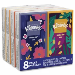 Kleenex On The Go Packs Facial Tissues, 3-Ply, White, 10 Sheets/Pouch, 8 Pouches/Pack, 12 Packs/Carton