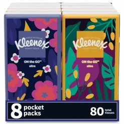 Kleenex On The Go Packs Facial Tissues, 3-Ply, White, 10 Sheets/Pouch, 8 Pouches/Pack, 12 Packs/Carton