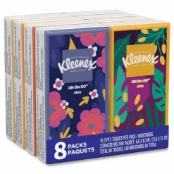 Kleenex On The Go Packs Facial Tissues, 3-Ply, White, 10 Sheets/Pouch, 8 Pouches/Pack, 12 Packs/Carton
