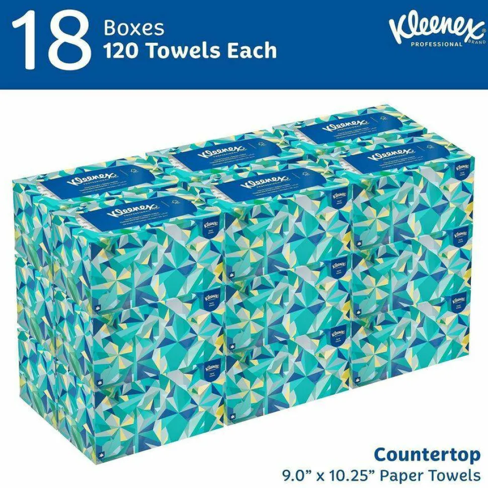 Kleenex1-Ply Hand Towels in a Pop-Up Box, 120 Sheets Per Box, Pack Of 18 Boxes