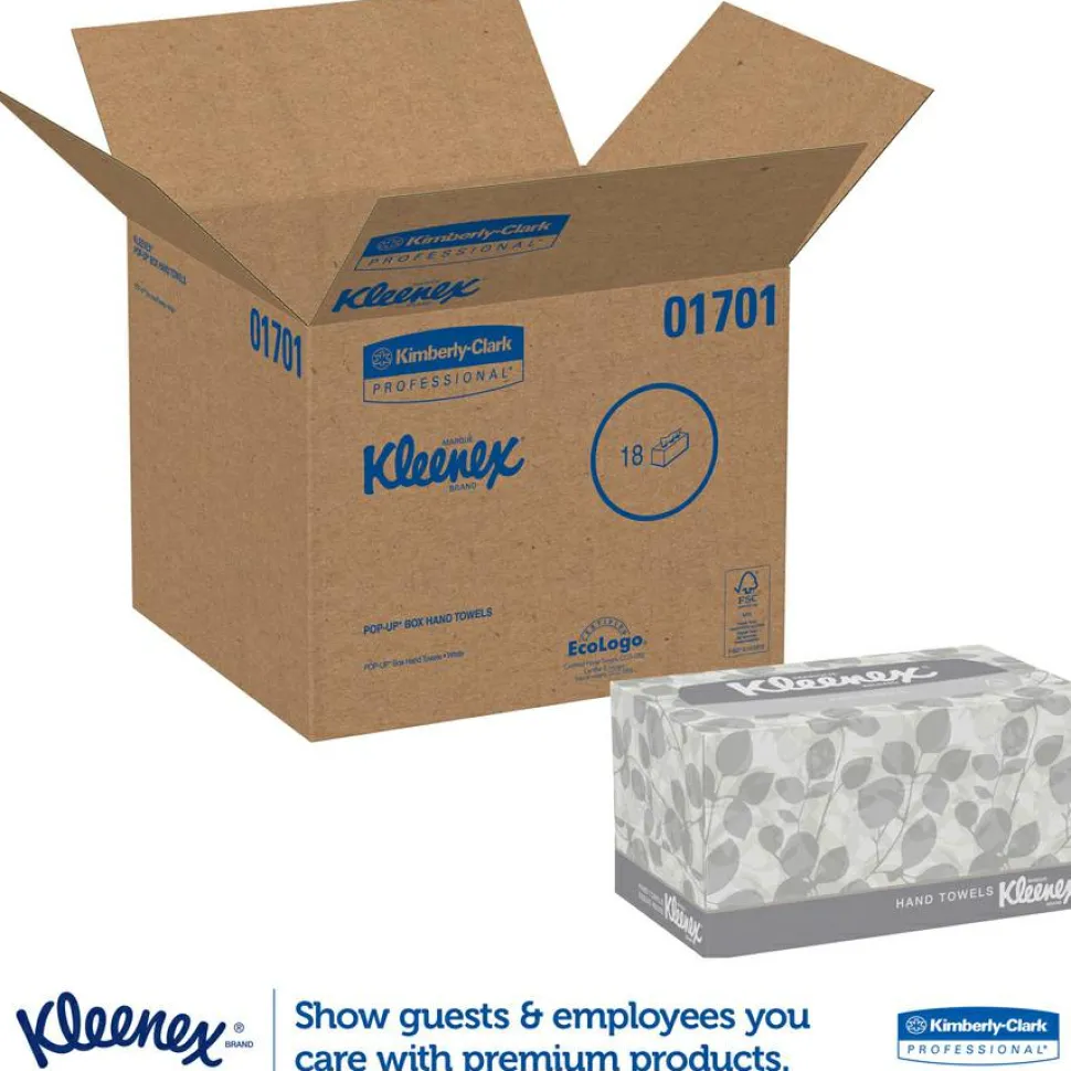 Kleenex1-Ply Hand Towels in a Pop-Up Box, 120 Sheets Per Box, Pack Of 18 Boxes