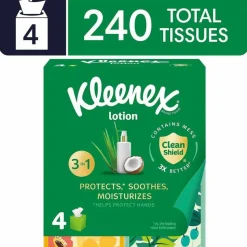 Kleenex Soothing Lotion 3-Ply Tissues, White, 60 Tissues Per Box, Case Of 4 Boxes