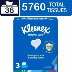 Kleenex Trusted Care Facial Tissue, 2-Ply, White, 160 Sheets/Box, 3 Boxes/Pack, 12 Packs/Carton