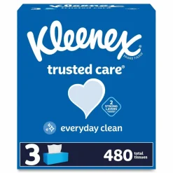Kleenex Trusted Care Facial Tissue, 2-Ply, White, 160 Sheets/Box, 3 Boxes/Pack, 12 Packs/Carton