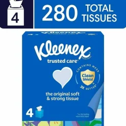 Kleenex Trusted Care 2-Ply Facial Tissues, White, 70 Tissues Per Box, Pack Of 4