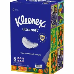 Kleenex Ultra Soft Facial Tissue, 3-Ply, White, 120/Box, 6 Boxes/Pack, 4 Packs/Carton