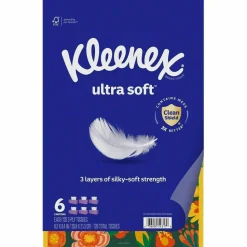 Kleenex Ultra Soft Facial Tissue, 3-Ply, White, 120/Box, 6 Boxes/Pack, 4 Packs/Carton