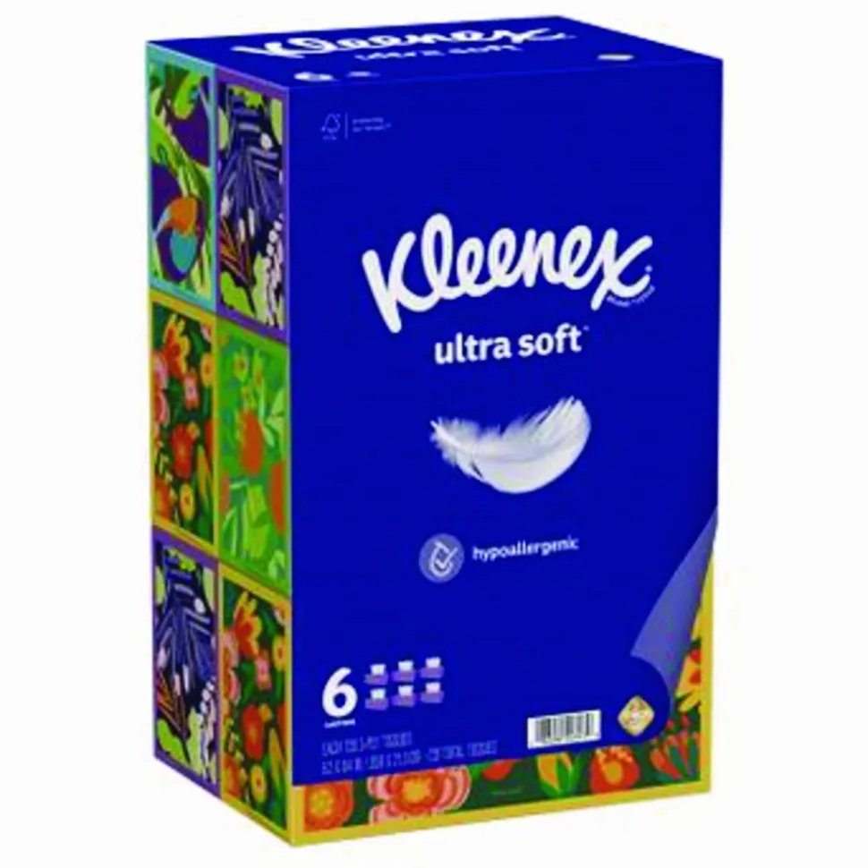 Kleenex Ultra Soft Facial Tissue, 3-Ply, White, 120/Box, 6 Boxes/Pack, 4 Packs/Carton