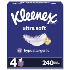 Kleenex Ultra Soft Facial Tissue, 3-Ply, White, 60 Sheets/Box, 4 Boxes/Pack, 12 Packs/Carton