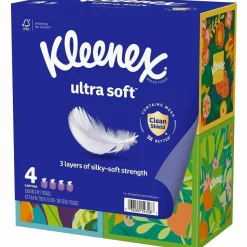 Kleenex Ultra Soft Facial Tissue, 3-Ply, White, 60 Sheets/Box, 4 Boxes/Pack, 3 Packs/Carton