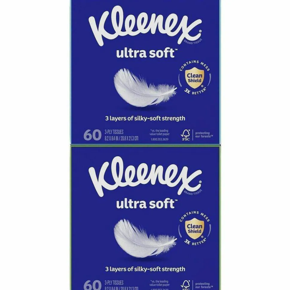 Kleenex Ultra Soft Facial Tissue, 3-Ply, White, 60 Sheets/Box, 4 Boxes/Pack, 3 Packs/Carton