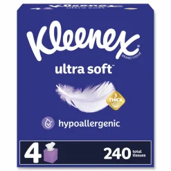 Kleenex Ultra Soft Facial Tissue, 3-Ply, White, 60 Sheets/Box, 4 Boxes/Pack, 3 Packs/Carton