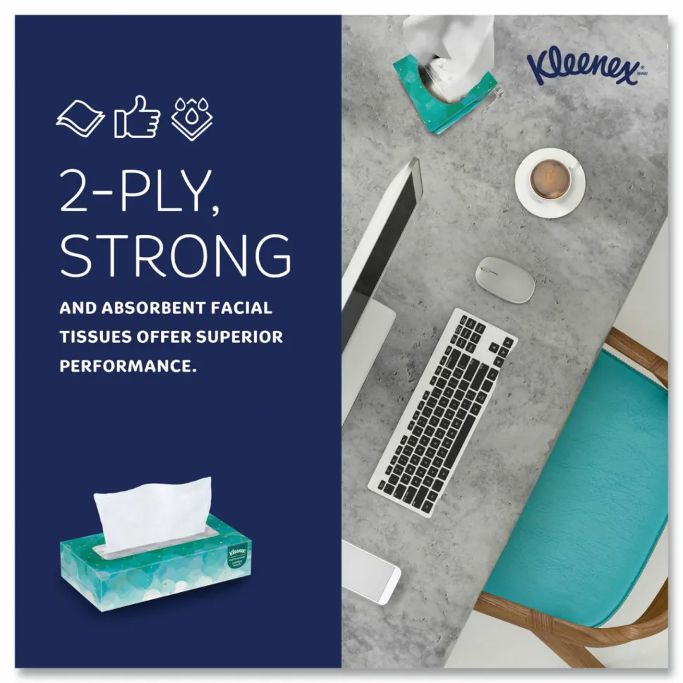 Kleenex White Facial Tissue for Business, Pop-Up Box, 2-Ply, 100 Sheets/Box