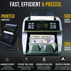 Kolibri KBR1500V2 Mixed Denomination Cash Counter, 1,200 bills/min, 9.5