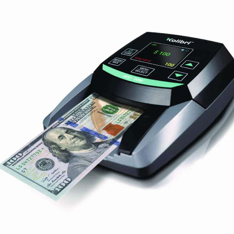 Kolibri KCD-2000 Counterfeit Detector for USD, 10 Detection Methods, 5" x 6" x 5", Black/Gray