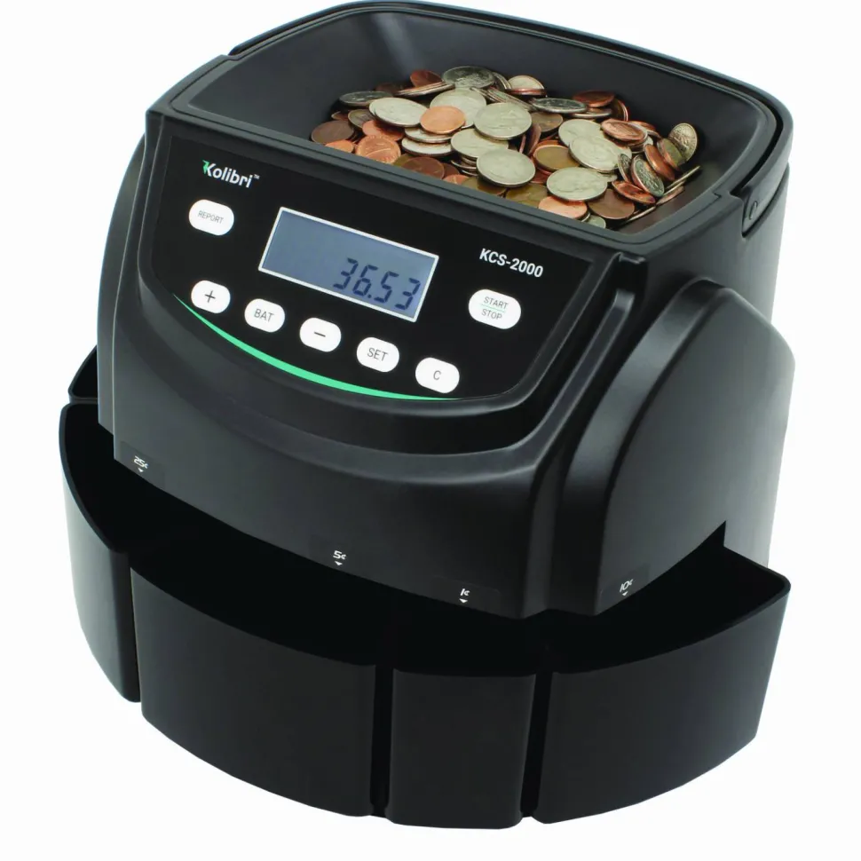 Kolibri KCS-2000 Coin Sorter, 300 coins/min, 10" x 11.6" x 13.6", Black