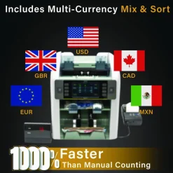 Kolibri Signature Mixed Denomination Counter, 1,200 bills/min, 10.5" x 11.7" x 10.5", Light Gray