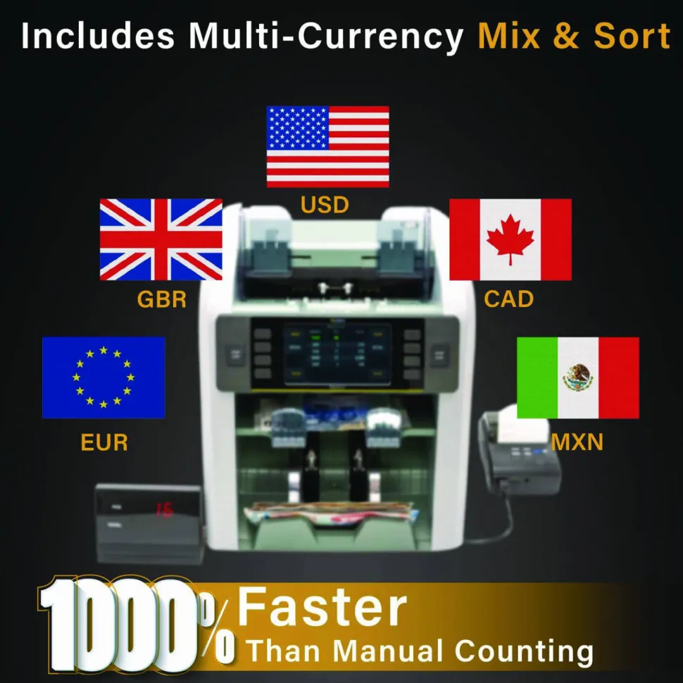 Kolibri Signature Mixed Denomination Counter, 1,200 bills/min, 10.5" x 11.7" x 10.5", Light Gray