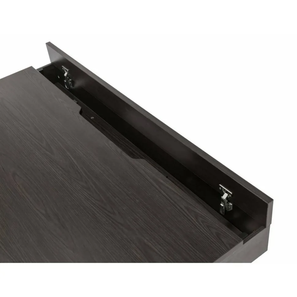 Koru Electric 59"W L-Shaped Height-Adjustable Standing Desk with Integrated Power & Charging, Espresso Oak