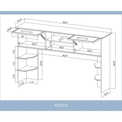 Koru 60"W Hutch For Koru L-Shaped Or Straight Computer Desks, Two-Tone Slate/Gray Oak