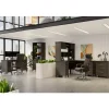 Koru 60"W L-Shaped Corner Computer Desk With Integrated Power & Charging, Two-Tone Slate/Gray Oak, BIFMA Compliant