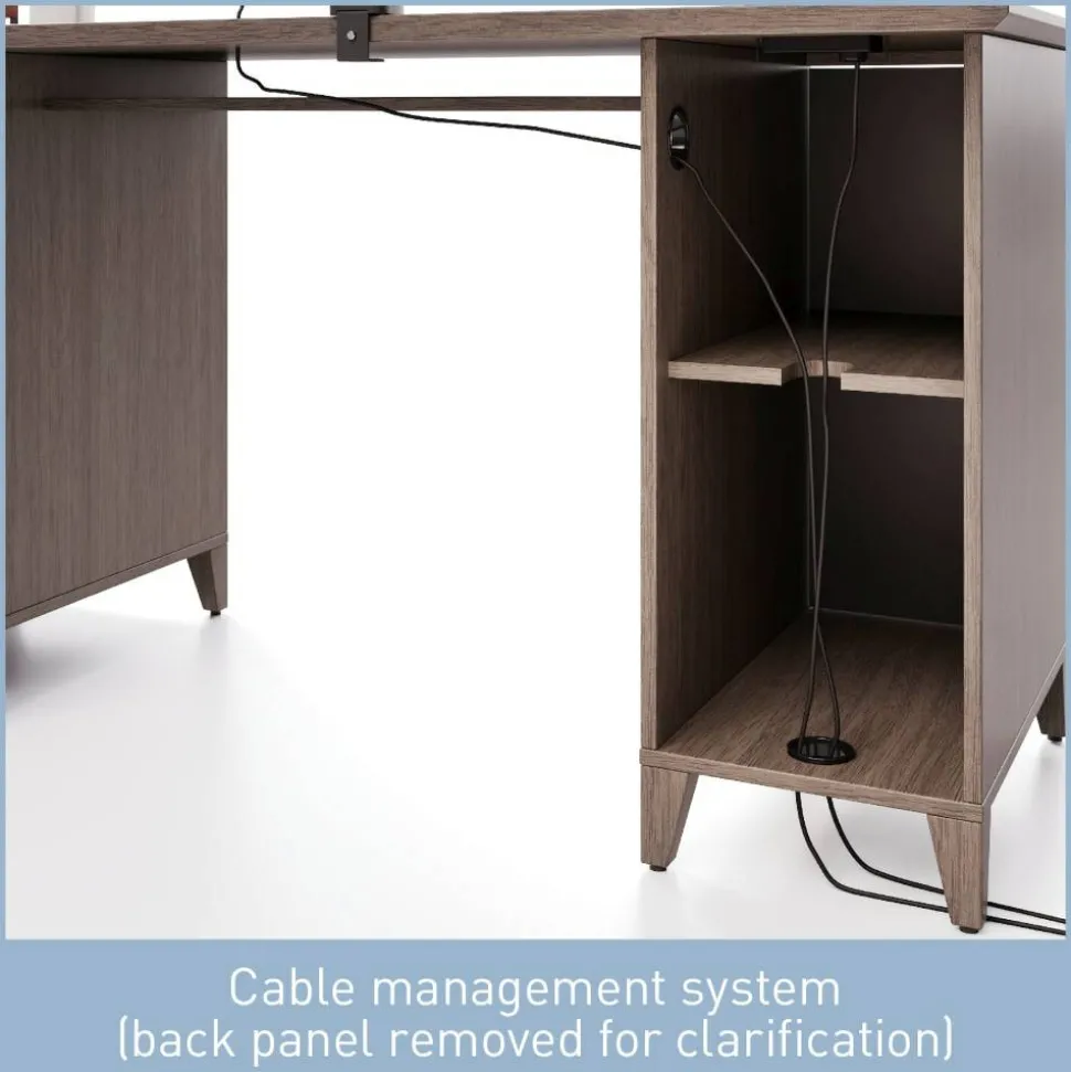Koru 60"W Straight Computer Desk With Integrated Power & Charging, Two-Tone Slate/Gray Oak, BIFMA Compliant