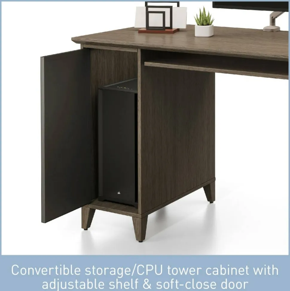 Koru 60"W Straight Computer Desk With Integrated Power & Charging, Two-Tone Slate/Gray Oak, BIFMA Compliant