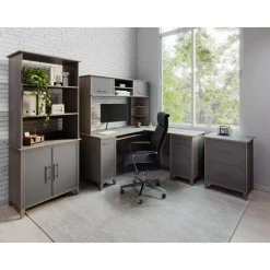 Koru 23-1/2"W x 17-1/2"D Lateral 2-Drawer File Cabinet, Two-Tone Slate/Gray Oak, BIFMA Compliant