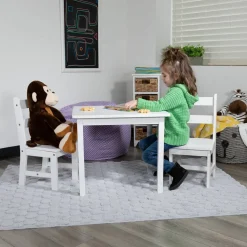 Kyndl Kids Solid Hardwood Table and Chair Set for Playroom, Bedroom, Kitchen - 3 Piece Set - White