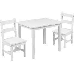 Kyndl Kids Solid Hardwood Table and Chair Set for Playroom, Bedroom, Kitchen - 3 Piece Set - White